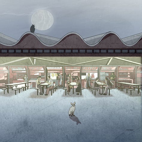 Singapore Mornings, Singapore Evenings, Singapore Nights - and drawn by me more than a decade ago, and not generated by a machine.