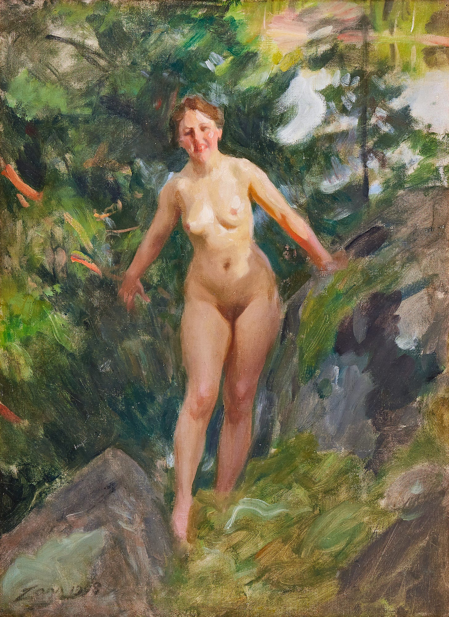 Anders Zorn | Naked in a Rocky Forest (1908) 