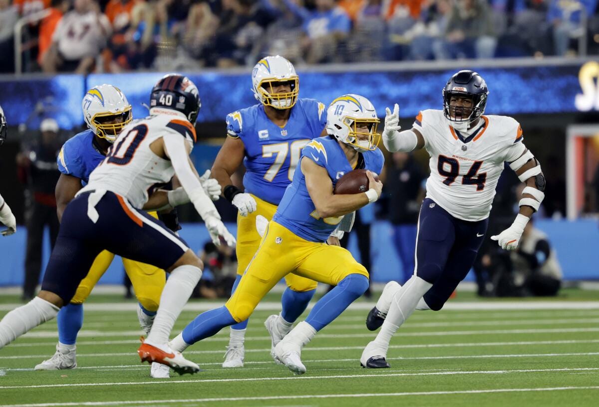Chargers rally to overcome Broncos, improve AFC playoff seed - Los Angeles  Times