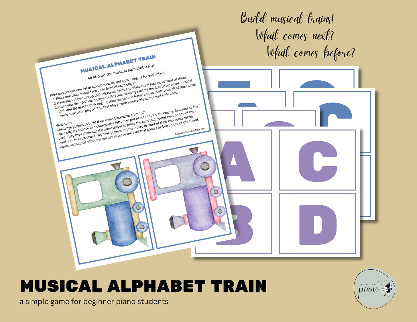 Musical alphabet train game beginner piano