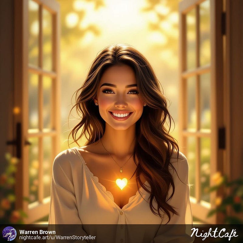 Woman smiling in front of an open window with sunlight