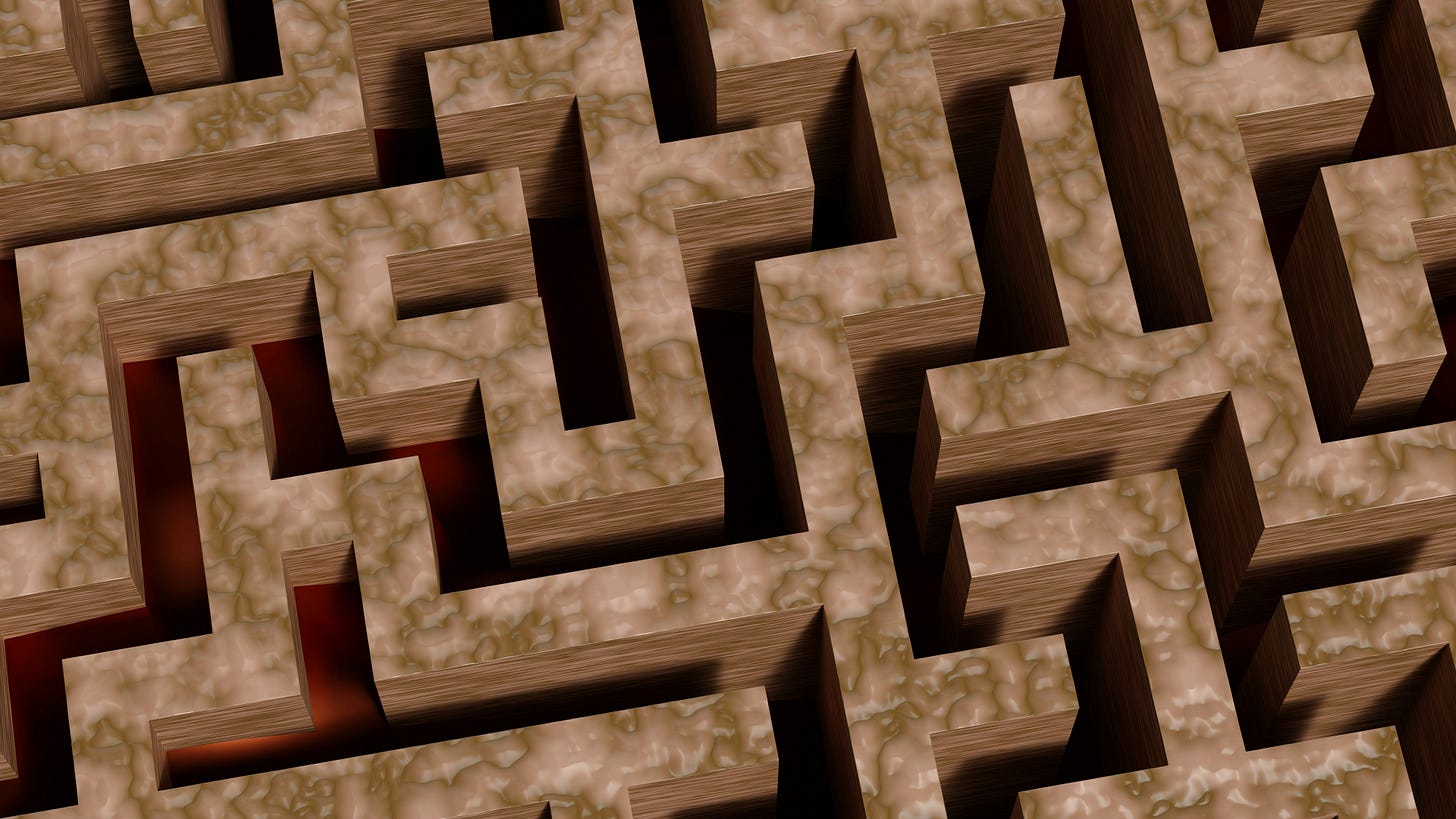 An overhead view of a labyrinth. 