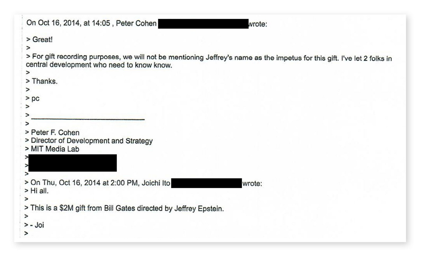 An email about the gift from Bill Gates which was directed by Jeffrey Epstein but wouldn't be publicized as such. An email about the gift from Bill Gates which was directed by Jeffrey Epstein but wouldn't be publicized as such.