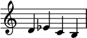 {
\override Score.TimeSignature #'stencil = ##f
\relative c' {
\clef treble
\time 4/4 d es c b
} }
{
\override Score.TimeSignature #'stencil = ##f
\relative c' {
\clef treble
\time 4/4 d es c b
} }