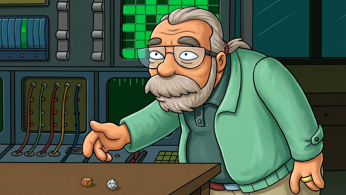 Fan art of Gary Gygax based on his Futurama appearance.