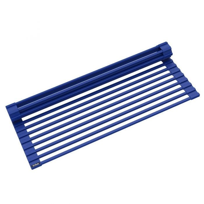 Workstation Multipurpose Over Sink Roll-Up Dish Drying Rack in Dark Blue