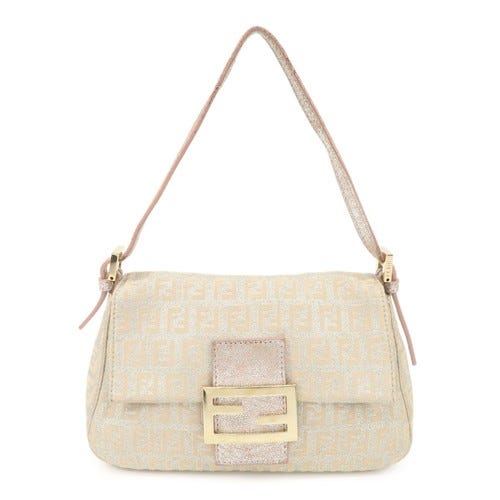 FENDI Mini Mamma Baguette Zucchino Canvas Leather Shoulder Bag 8BR180 Used F/S - Picture 1 of 24
