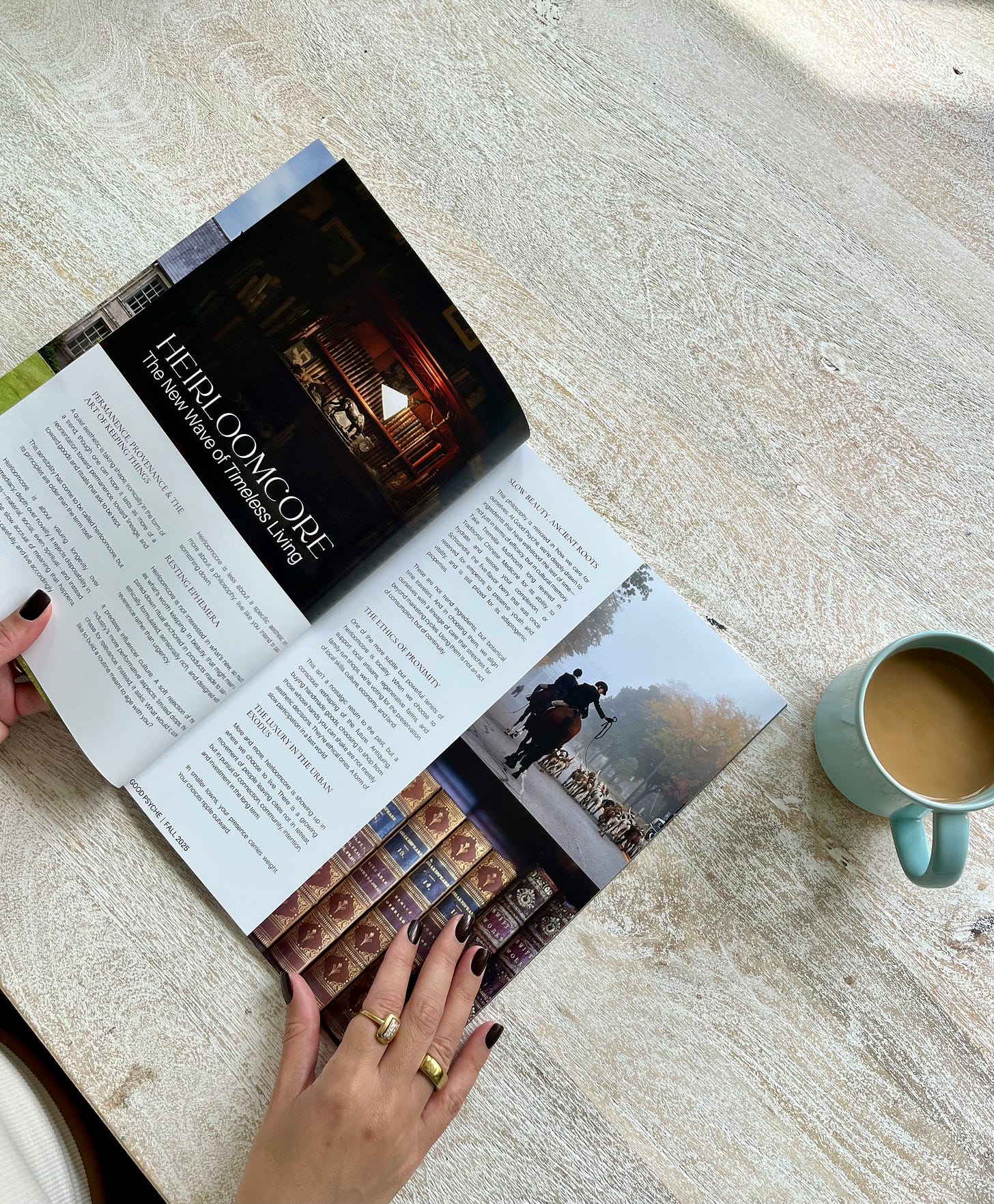 Good Psyche magazine open to the page on heirloomcore: the new wave of timeless living