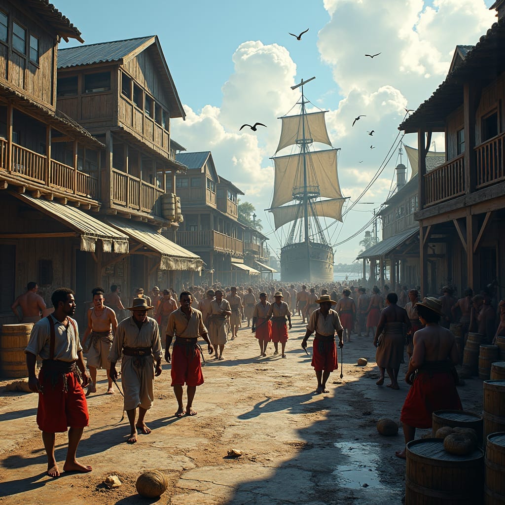 In the heart of 17th century Port Royal, Jamaica, a vibrant and tumultuous scene unfolds.