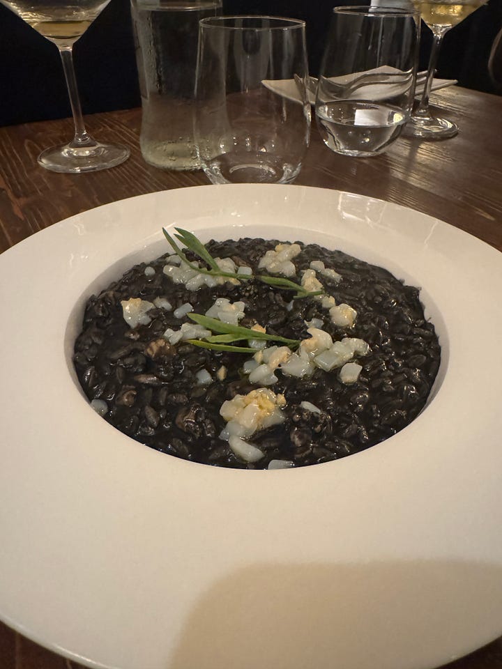 Squid Ink Risotto and Cod in Spiced Coconut Milk 