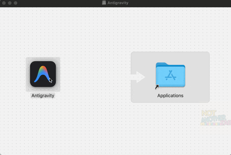 A screenshot showing the Antigravity IDE installation window. T