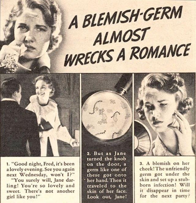 Under intense advertising pressure, a woman with acne is shown retreating, highlighting the emotional toll of unrealistic beauty standards. Under intense advertising pressure, a woman with acne is shown retreating, highlighting the emotional toll of unrealistic beauty standards.