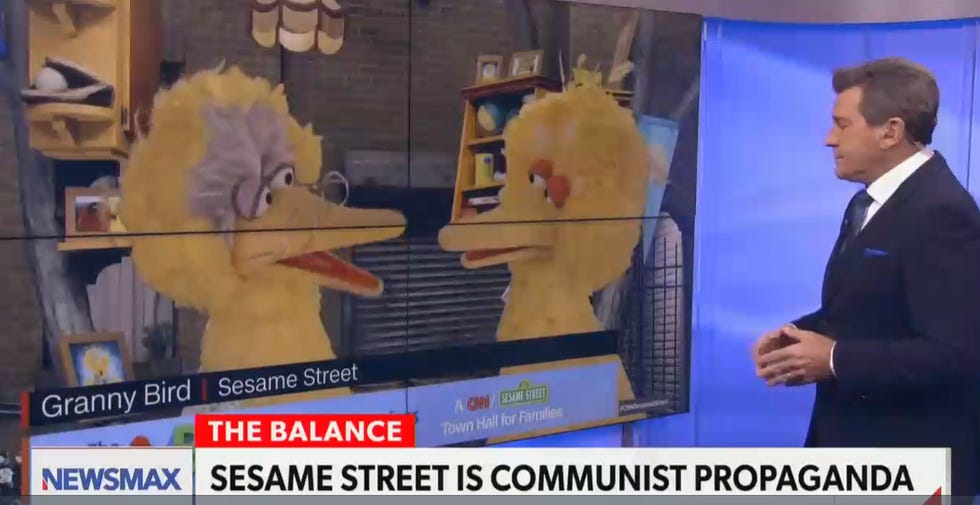 Chyron: Sesame Street is communist propaganda Chyron: Sesame Street is communist propaganda