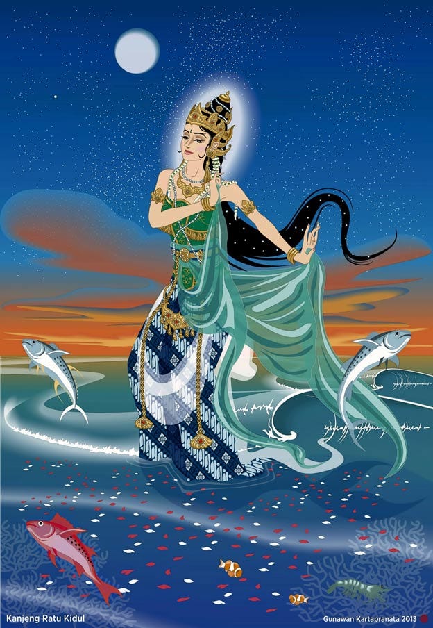 Kanjeng Ratu Kidul, the Queen of the Southern Sea of Java. Kanjeng Ratu Kidul, the Queen of the Southern Sea of Java.