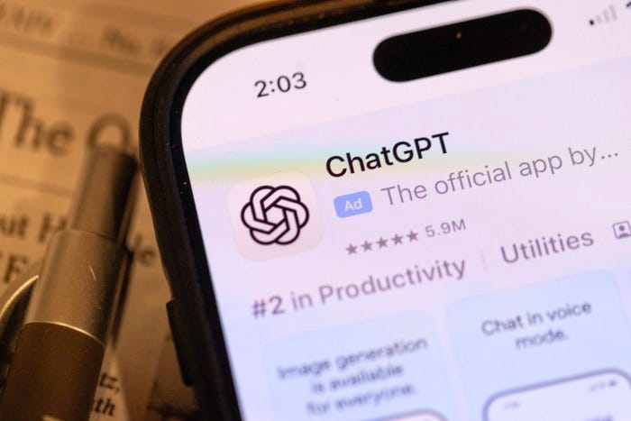 A phone screen displaying the ChatGPT app in an app store.