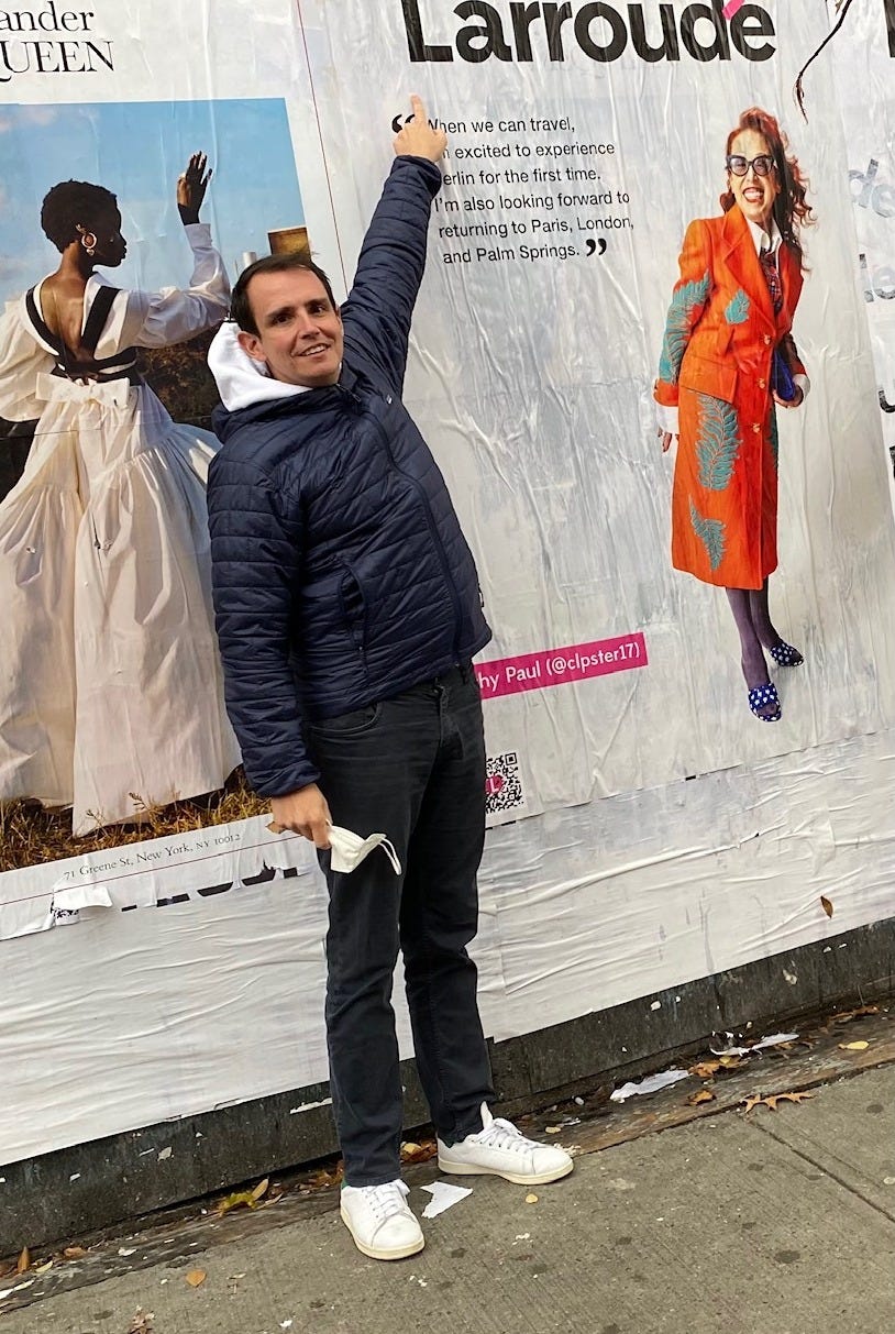 Larroude founder pointing to brand ad Larroude founder pointing to brand ad