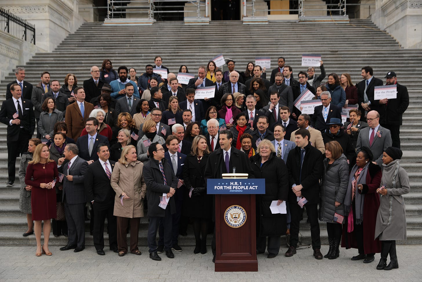 Rep. John Sarbanes (D-MD) rallies with fellow Democrats before voting on H.R. 1, or the People Act, on the East Steps of the U.S. Capitol March 08, 2019 in Washington, DC