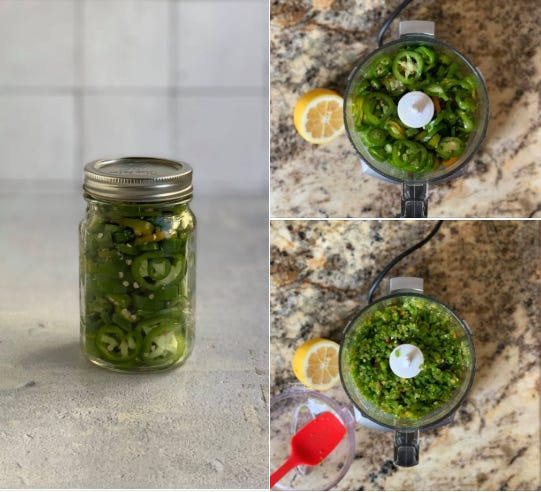 Three pictures showing the process of making shatta.