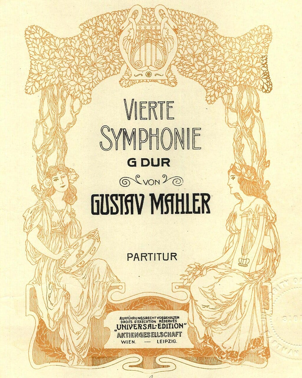 Symphony No.4 by Gustav Mahler, score cover of Universal Edition (plate number U.E. 2944. Symphony No.4 by Gustav Mahler, score cover of Universal Edition (plate number U.E. 2944.