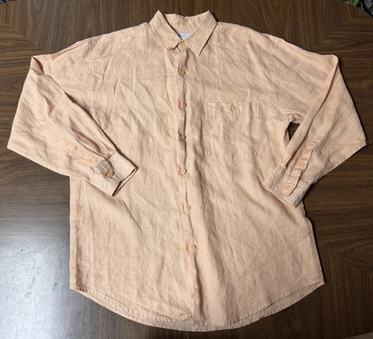 Goouch 100% Linen Long Sleeve Shirt Light Orange Button up Vintage Me S Medium - Picture 1 of 7 Goouch 100% Linen Long Sleeve Shirt Light Orange Button up Vintage Me S Medium - Picture 1 of 7
