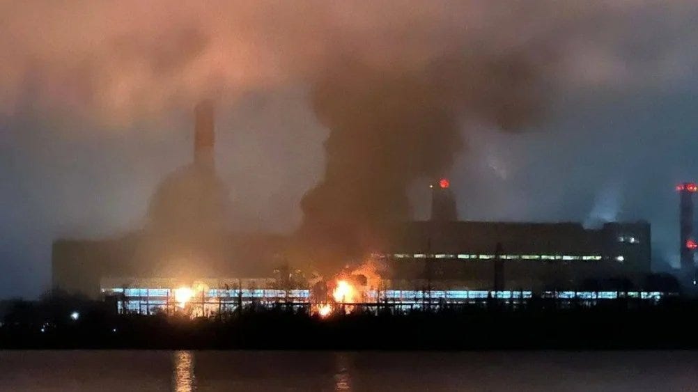 Fires at the Shatura Power Station in Russia’s Moscow region. Photo: social media