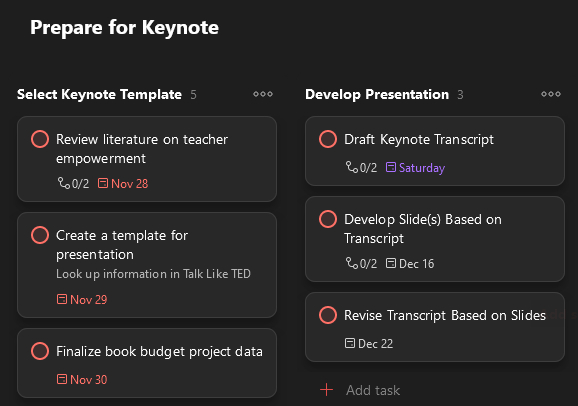 Image: Screenshot of my outlined project and tasks