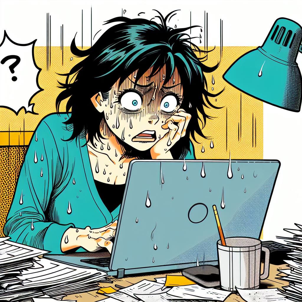 A woman getting stressed at her laptop