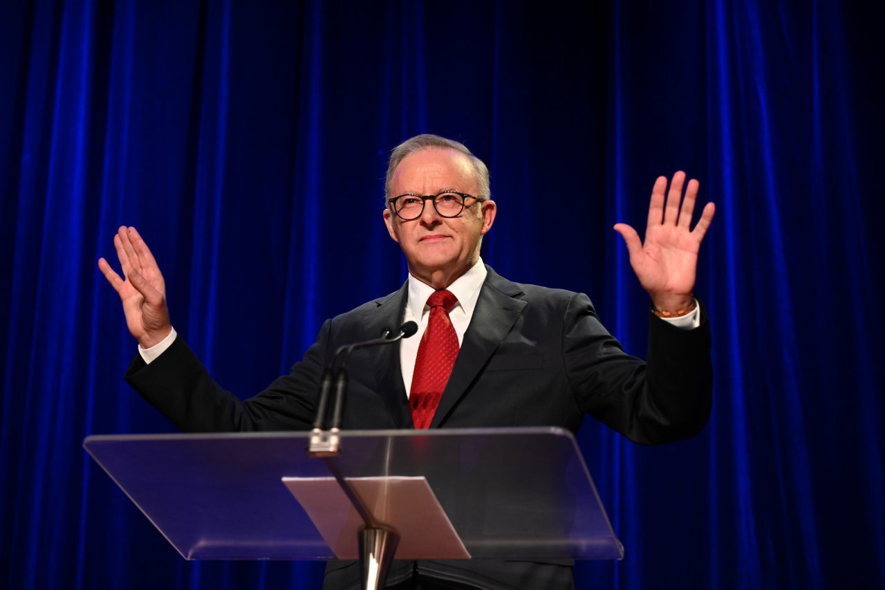 Prime Minister Anthony Albanese delivers his victory speech.