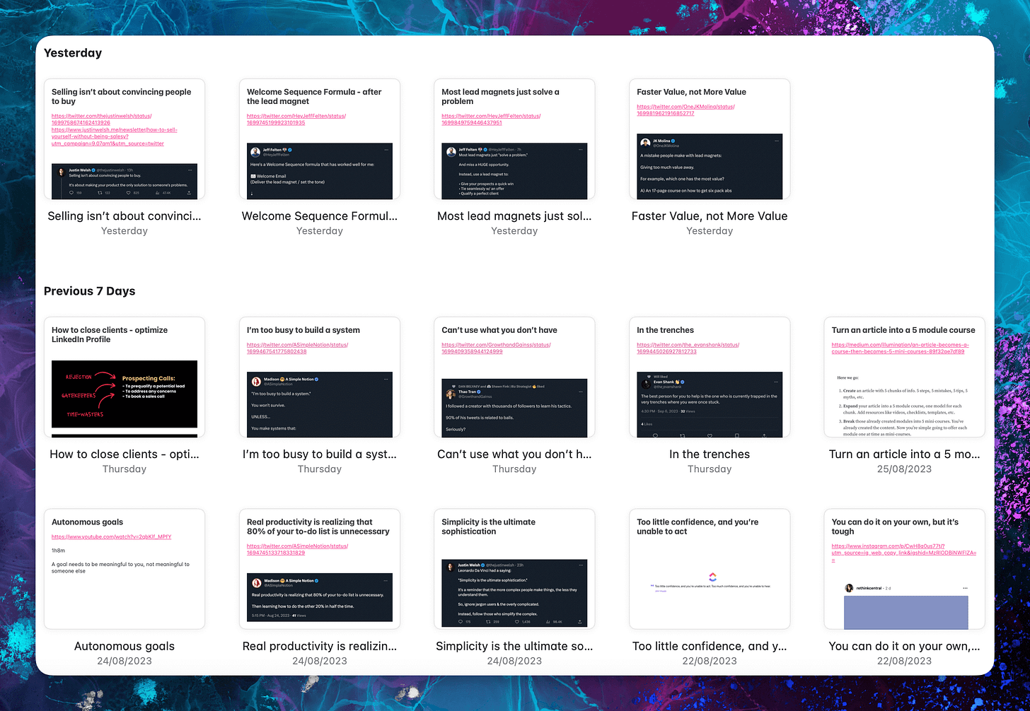 Screenshot of Apple's Quick Notes that I've captured recently
