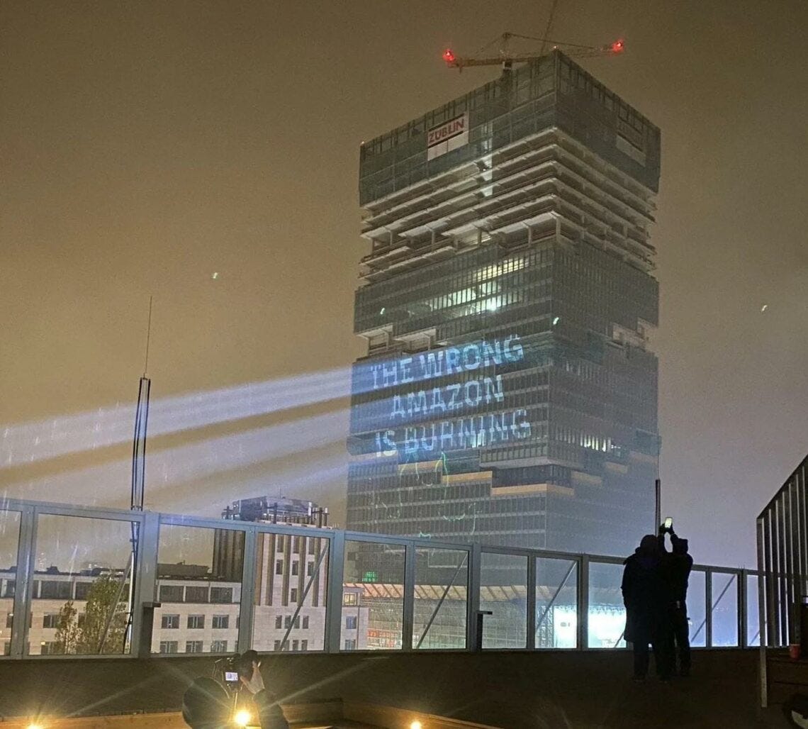 THE INSPIRATION on X: "The Wrong Amazon Is Burning Projected On The Amazon  Tower in Berlin - https://t.co/cVoDnGnvh2 https://t.co/Vvi4j91glz" / X