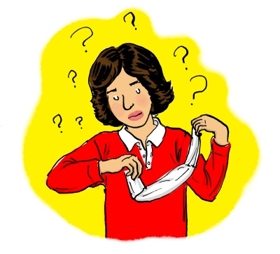 me holding the old-fashioned sanitary napkin