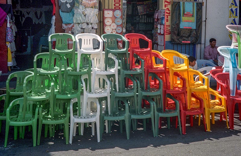 photo by Steve Butcher of a display of plastic chairs in Mexico 1995 photo by Steve Butcher of a display of plastic chairs in Mexico 1995