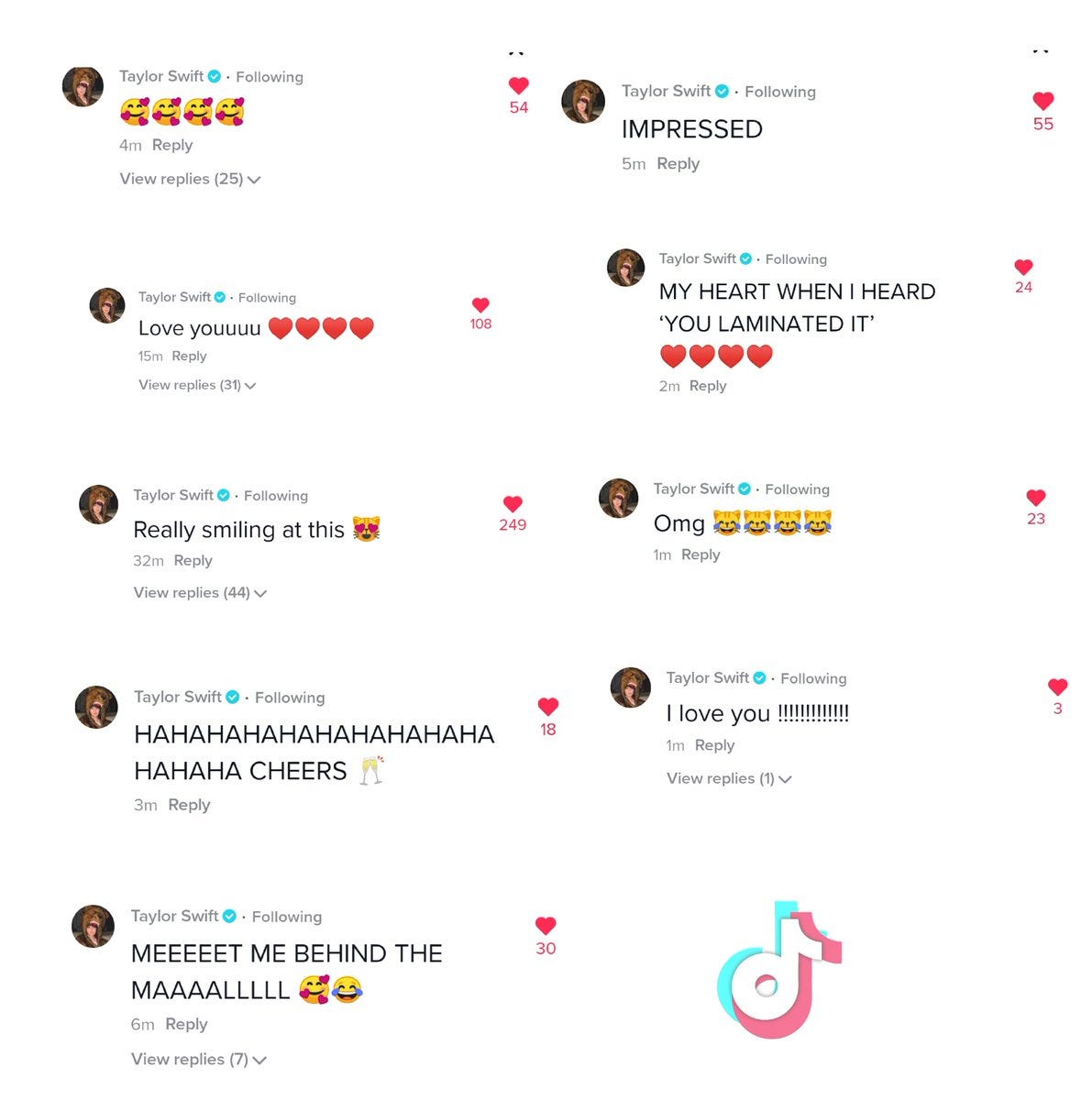 SWIFTs TikTok's tweet - "📲 | taylor swift liked total 22 Tiktoks & left 9  comments this morning. " - Trendsmap
