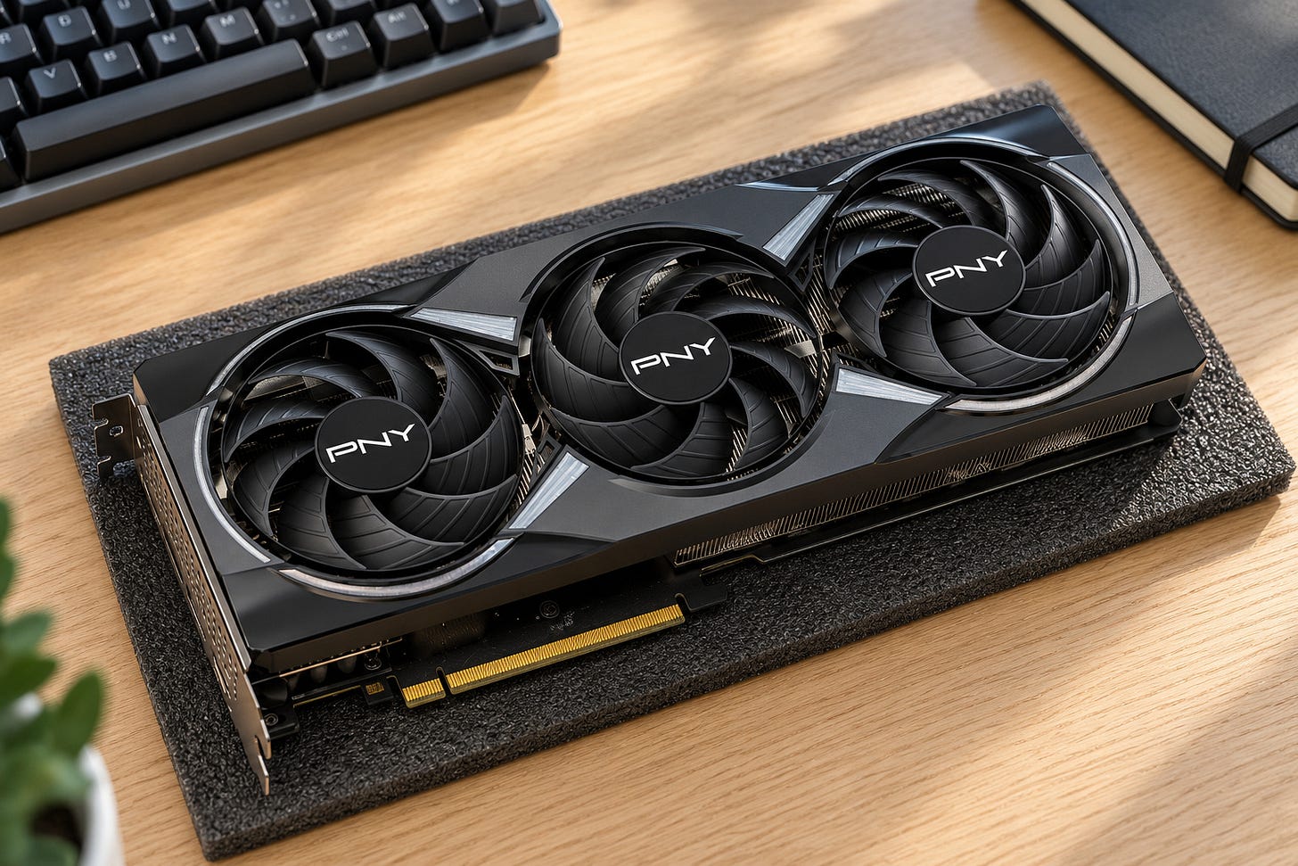 PNY GeForce RTX 5060 Ti EPIC-X RGB OC 16GB on a desk for memory-heavy FLUX and ComfyUI workflows PNY GeForce RTX 5060 Ti EPIC-X RGB OC 16GB on a desk for memory-heavy FLUX and ComfyUI workflows