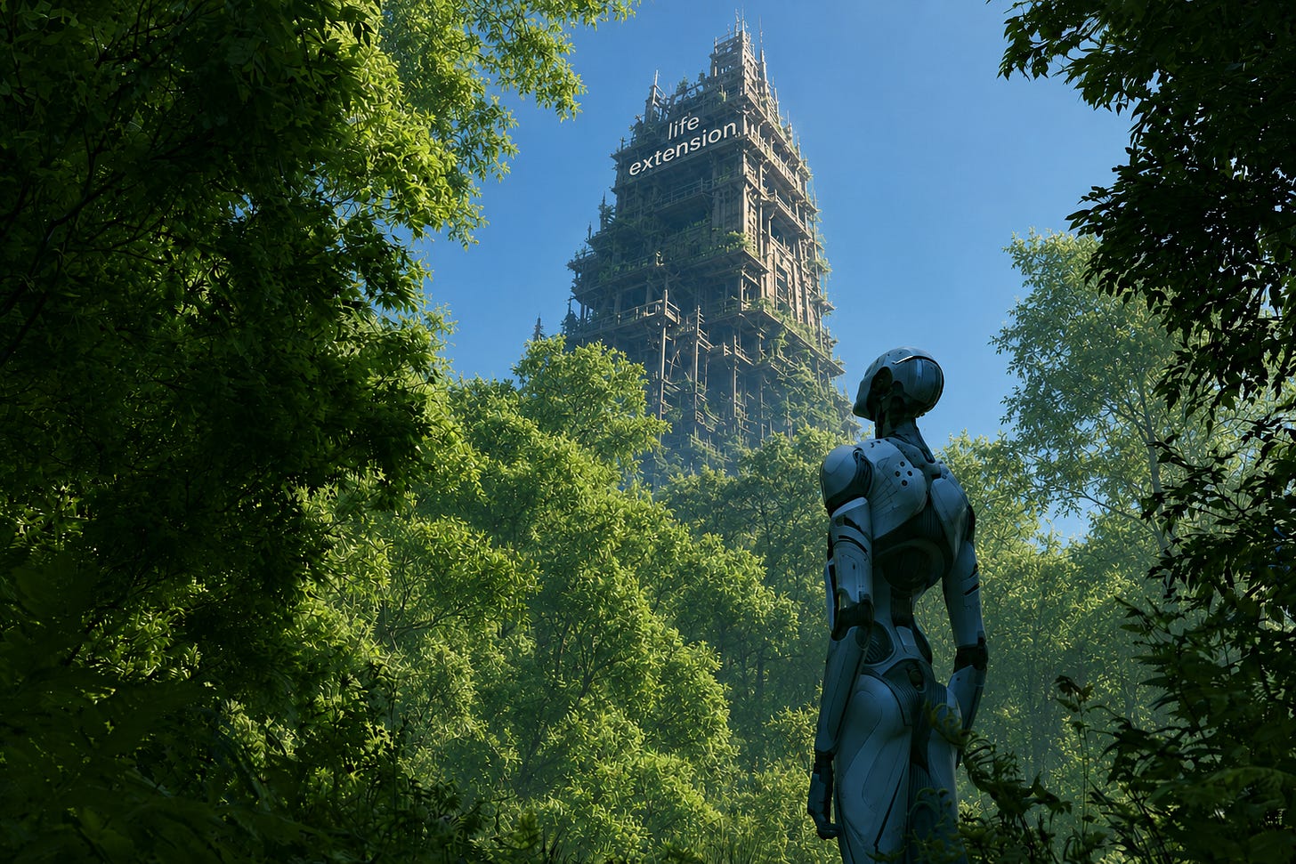 Ruined tower in a sunlit forest Ruined tower in a sunlit forest