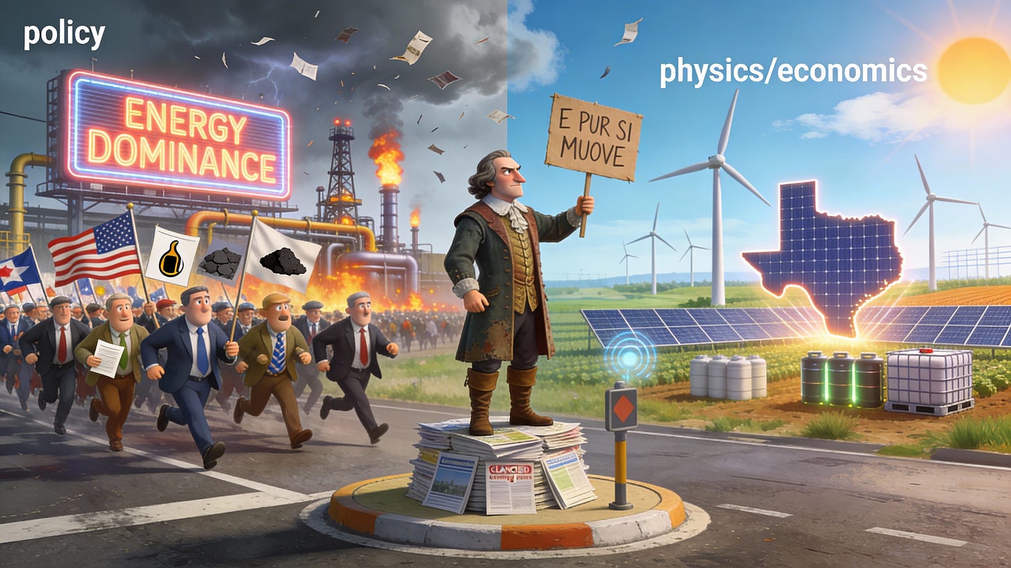 Galileo watches US energy dominance chaos while renewables keep quietly expanding anyway.