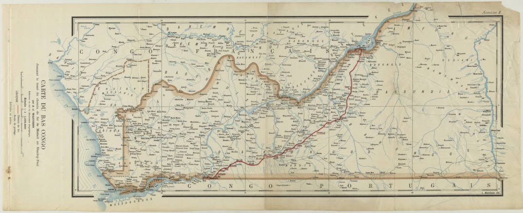 Carte du Bas-Congo : donnant le tracé du chemin de fer de Matadi au Stanley-Pool
