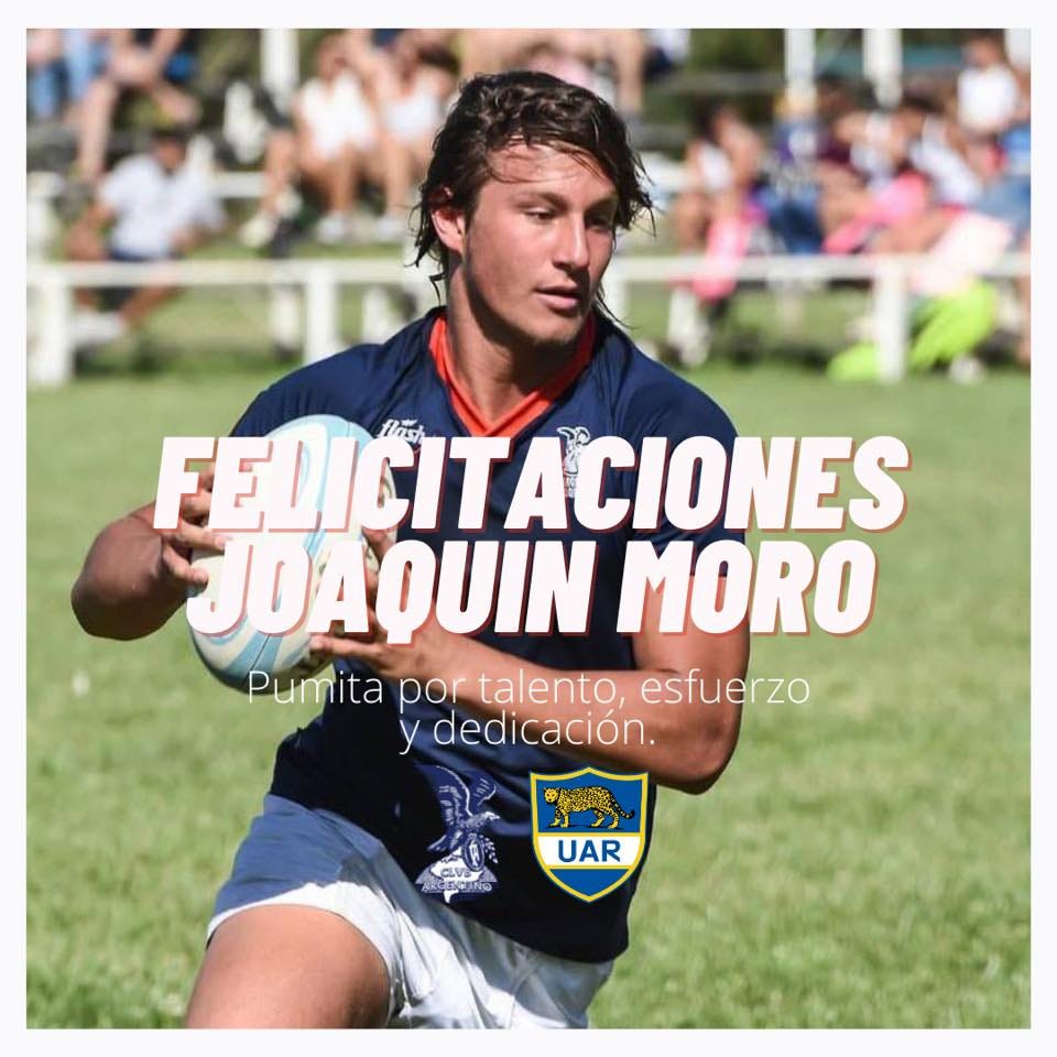 Puede ser una imagen de 1 persona, de pie, al aire libre y texto que dice "FEDICITACIONES JOAQUIN MORO Pumita por talento, esfuerzo dedicación. UAR"