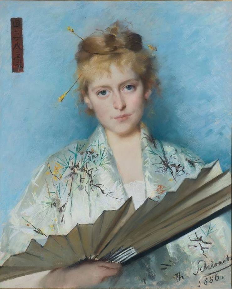 'Portret van Mia Taen-Err Toung-Cuypers' 1886 - pastel: Thérese Schwartze (herkomst: coll. N.J.M. Taen, Boxtel. 'Portret van Mia Taen-Err Toung-Cuypers' 1886 - pastel: Thérese Schwartze (herkomst: coll. N.J.M. Taen, Boxtel.