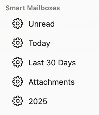 Screenshot of Apple Mail smartboxes used by the author