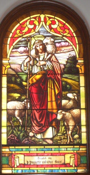 One of the original stained glass windows at Our Lady of the Blessed Sacrament.