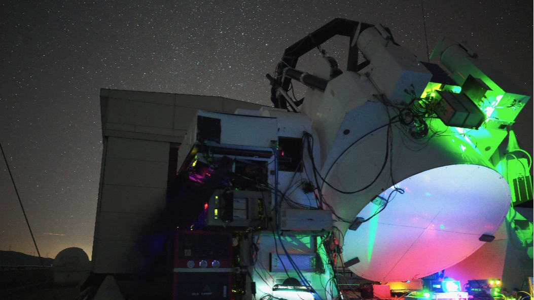 The Yunnan Lijiang Astronomical Observatory’s 1.8-meter-diameter telescope being configured between uses on a clear night.