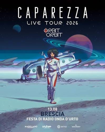 Festa - ❤️ #CAPAREZZA GIOVEDÌ 13 AGOSTO 2026 ALLA FESTA DI RADIO ONDA  D'URTO ❤️ Giovedì 13 agosto 2026 a #festaradio #Brescia Caparezza con il  suo "Orbit Orbit Tour", il nuovo disco (