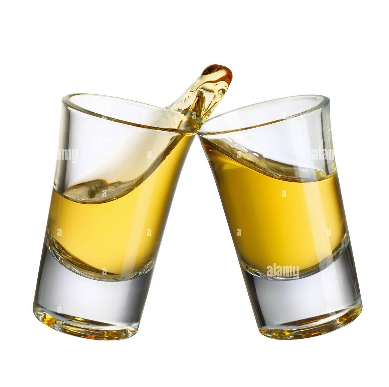 glasses shot of tequila making toast with splash isolated on white Stock  Photo - Alamy