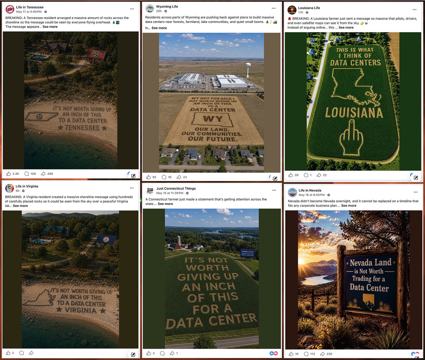 collage of AI-generated image posts expressing opposition to AI data centers collage of AI-generated image posts expressing opposition to AI data centers