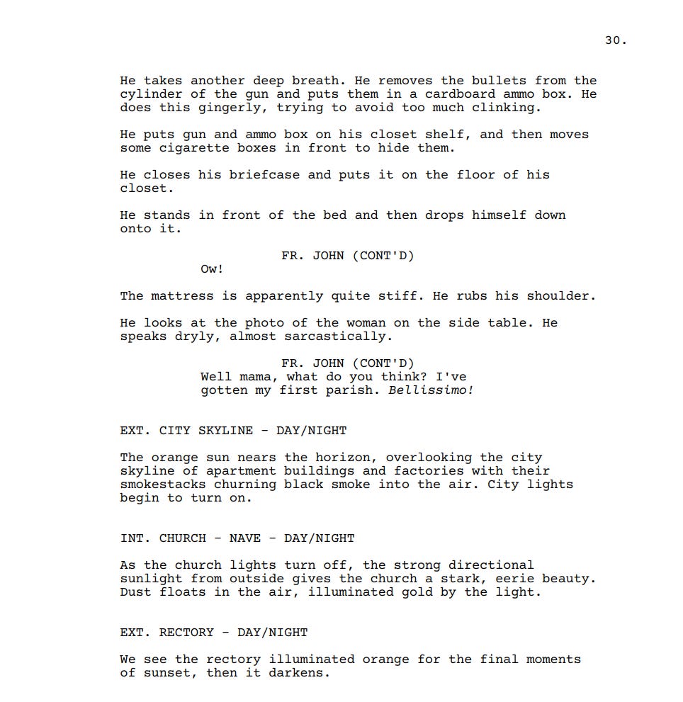 Screenwriter Example Temple BLESS ME FATHER Pages 26-30 | Feature Film Screenplay