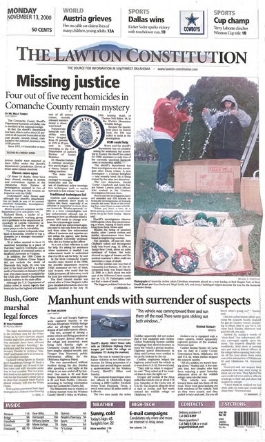 Forgotten Souls, a three-part series about unsolved homicides in Comanche County, began publication Nov. 12, 2000 and ran for three weeks with stories publishing on Sundays and Mondays. Click on each picture to see the full page. (Mc Nelly Torres | Don’t Forget My Voice)