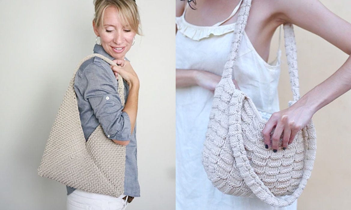 on the left, woman wearing shoulder bag, on the right, woman wearing shoulder bag