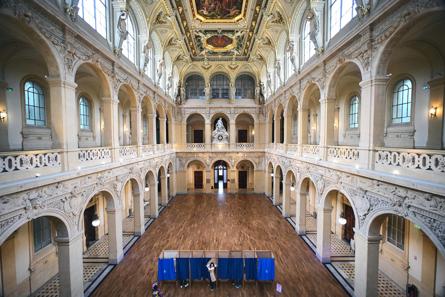 People vote for European Parliament elections at a polling station in Lyon, France on June 9, 2024. (Photo by Olivier Chassignole/AFP via Getty Images)