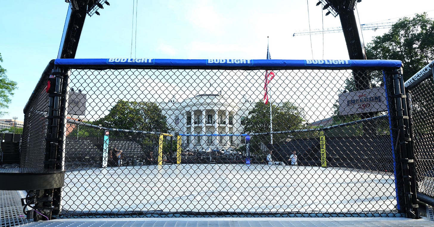 Lights! Camera! Cage match! The White House lawn's Octagon is ready for Trump's 80th birthday bash Lights! Camera! Cage match! The White House lawn's Octagon is ready for Trump's 80th birthday bash